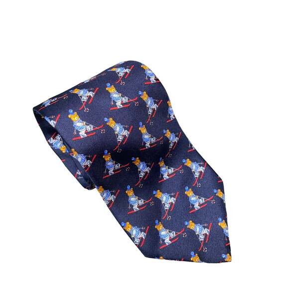 Allea Expressly for Nordstrom Tie w/ Bear Skiing 100% Silk Made in Italy Blue - Picture 1 of 7
